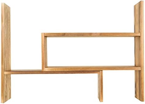 MyGift Adjustable Dark Brown Solid Wood Desktop Storage Organizer Display Shelf Book Rack, Home Office Desk Decor Bookshelf