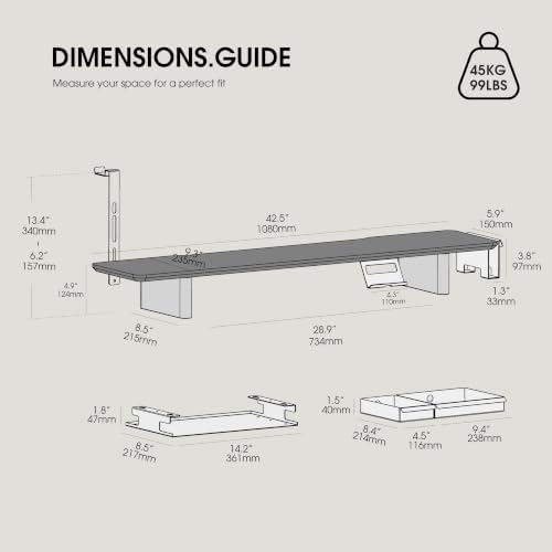 Fenge Modular Dual Monitor Stand Riser with Solid Ash Wood Leg, 42.5" Black