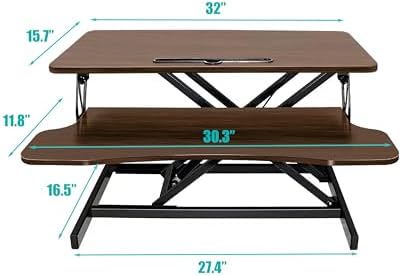 32 Inch Desk Converter, Height Adjustable Sit to Stand Riser, Dual Monitor and Laptop Workstation with Wide Keyboard Tray (Walnut)