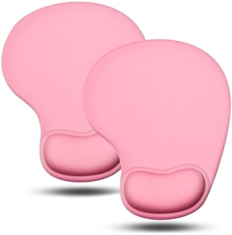 JIKIOU Ergonomic Mouse Pad with Gel Wrist Rest 2 Pack, Portable Small Pink