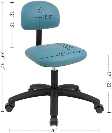 FSS Series Square seat Low (17"-22") seat Height Chair. Vinyl-for Office, Garage, Desk, Shop, Computer, Doctor, Medical, Easy to Clean! NO Footring (Aqua, Low, Self Braking Casters)