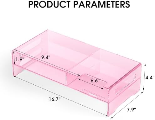 Pink Acrylic Monitor Riser, 2-Tier Desk Computer Stand With Storage & Phone Holder