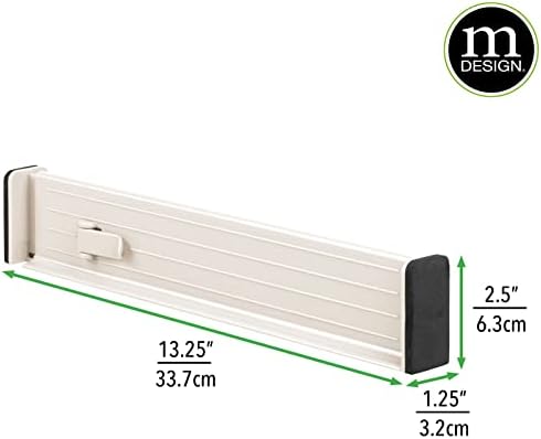 mDesign Set of 4 Drawer Dividers – Expandable Drawer Organiser Set with Protective Foam Ends – Useful Kitchen Accessories – Cream