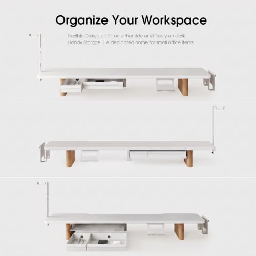 Fenge Modular Dual Monitor Stand Riser with Solid Ash Wood Leg, 42.5" White