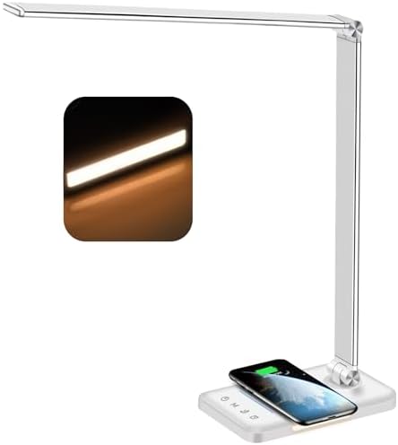AFROG Multifunctional LED Desk Lamp with Wireless Charger, USB Charging Port, 5 Lighting Modes,5 Brightness Levels, Sensitive Control, 30/62 min Auto Timer, Eye-Caring Office Lamp with Adapter
