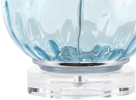 Pemberly Row Contemporary Table Lamp, 23.5" H, Blue-Green Glass Base, White Drum Shade, Adjustable Tilt, 72-Inch Clear Cord, Includes Spiral CFL Bulb, Modern Lighting for Living Room or Bedroom Use