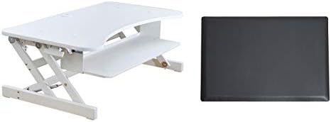 Rocelco 37.5" Deluxe Height Adjustable Standing Desk Converter with Anti Fatigue Mat BUNDLE - Quick Sit Stand Up Computer Workstation Riser - Large Retractable Keyboard Tray - White (R DADRW-MAFM)