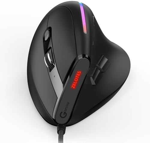 Vertical Gaming Mouse 9 Buttons – 6-Speed DPI RGB LED Optical Ergonomic Design USB Wired Mouse for Computer Black