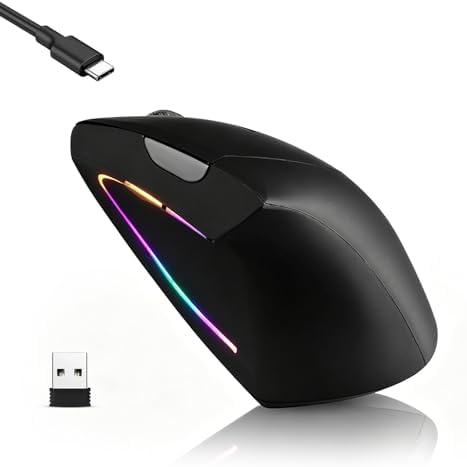 Wireless Bluetooth Ergonomic Vertical Mouse, Rechargeable Silent Slim Laptop Mouse,Portable(BT5.2+USB Receiver) LED Dual Mode Computer Mice,for Laptop,Desktop Computer,ipad Tablet,Phone,TV (Black)