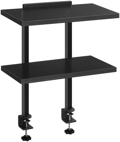 MAHANCRIS Clamp On Desk Organizer, 2-Tier Desktop Bookshelf, Adjustable Desk Storage Shelf, Metal Frame, for Office, Study and Game Room, Black DSBK3501