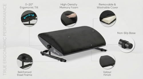 Under Desk Foot Rest – Adjustable Ergonomic Foot Rest with Steel Frame & Memory Foam Cushion, Soft Velour Finish for Superior Comfort, Designed to Improve Posture & Relieve Leg Pressure | ErgoNest™