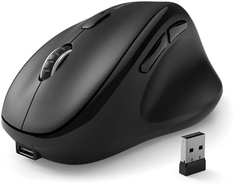 Bluetooth Wireless Mouse Ergonomic Vertical for Laptop Computer Macbook iPad Tablet Rechargeable Silent Click USB Carpal Tunnel Right Hand Compatible with Windows iOS Mac OS Android Black