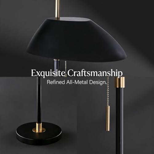 Modern Vintage Black Table Lamp, Industrial Minimalist All-Metal Bedside Lamp with Pull Chain Switch, Decorative Nightstand Lamp for Bedroom, Living Room, Office, E26 Bulb Base