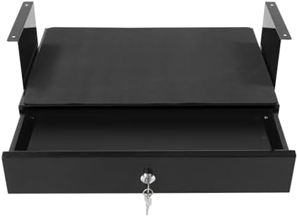 18'' Under Desk Mounted Sliding Pull-out Drawer, Pull-out Drawer with Lock, Computer Pad, Space-Saving, for Office Desk, Pull Handle, Storage Organizer for Sit Stand Workstation, Black