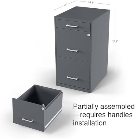 Staples 3-Drawer Vertical File Cabinet, Letter/Legal, Locking, Charcoal