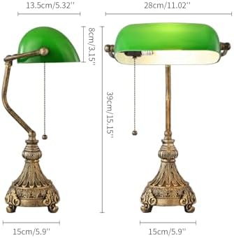 Vintage Green Glass Bankers Desk Lamp, LED Bulb Included