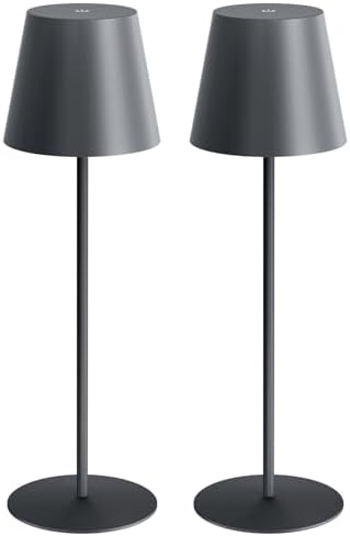 uuffoo 2 Pack Cordless Table Lamp Rechargeable 5000mAH Battery Operated Lights Touch Control LED Portable Desk Lamps 3 Color Dimming for Outdoor Coffee Bedroom Kitchen (Gray)