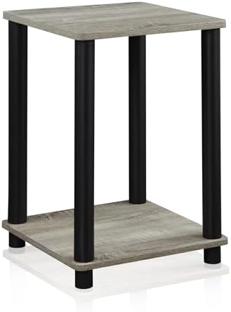 Furinno Modern Toolless 2-Tier Square Side Table, Open Shelf, Grey Oak