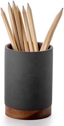 Ceramic Pen Holder for Desk, Pencil Cup, (Dark Grey, Set of 1)