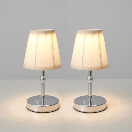 3000 mah Battery lamp,5W LED Small Touch Lamps,3 Color Temperature Dimmable Rechargeable Lamp,Cordless Lamp for Kitchen,Mini Lamps for Small Spaces (Chrome,2 Pack)