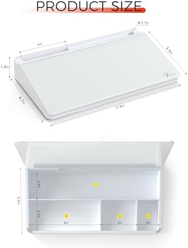 TOWON Compact Glass Desktop Whiteboard with Storage 12x7 in, White