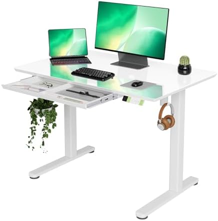 INNOVAR Glass Standing Desk with Drawers 40×24 Inch Super White