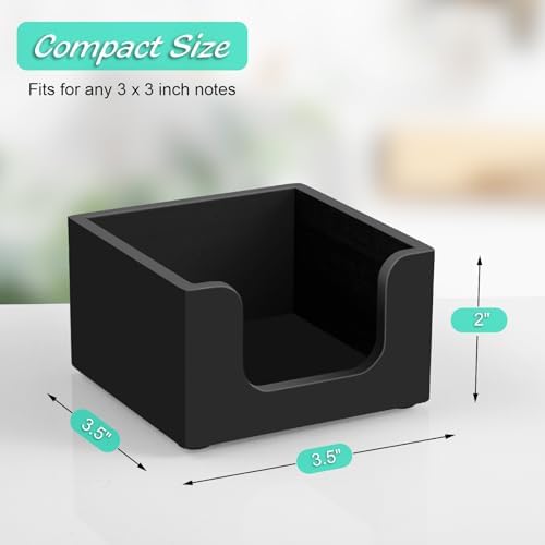 Bivvclaz Wood Sticky Note Holder, 3 x 3 Inch Post It Note Dispenser for Office Desk Accessories, Self Stick Note Pad Holder, Memo Pad Holder Dispenser Organizer for School Office Desk Supplies, Black