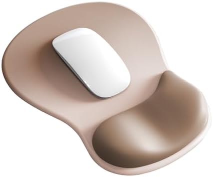 Mouse Pad with Wrist Rest,Ergonomic Mouse Pad with Comfortable Gel Wrist Rest Support and Non-Slip PU Base for Easy Typing Pain Relief, Durable and Washable (Khaki‌ Apricot)