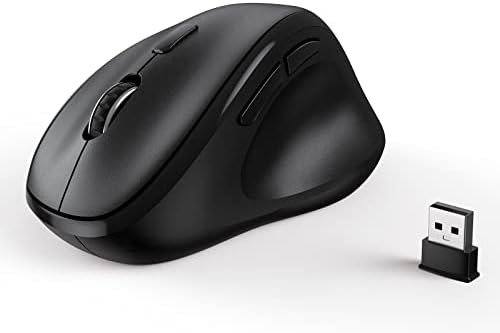 Ergonomic Wireless Mouse with USB Receiver for PC Computer, Laptop and Desktop, Ergo Mouse Vertical with Silent Clicks Long Battery Life, Up to 1600 DPI & 1 AA Battery Powered, Black