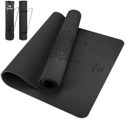 Gruper Yoga Mat Non Slip, TPE Extra Wide Yoga Mat with Alignment Mark