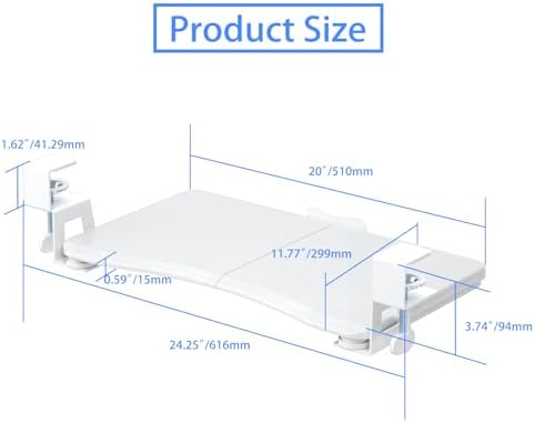 suptek Small Keyboard Tray Under Desk Pull Out with C Clamp Mount, Computer Keyboard & Mouse Tray, 20 (24.2 Including Clamps) x 11.8 inch Slide-Out Platform Computer Drawer for Typing, White, DSF1SW