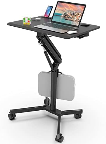 JOY worker Mobile Standing Desk, 28" Black Portable Laptop Desk with Wheels