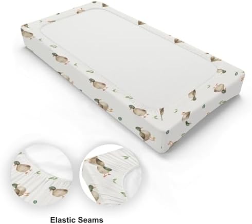 Cute Watercolor Ducks Birds Leaves Pattern Baby Changing Pad Cover, Unisex Mallard Ducks Nursery Diaper Changing Table Pad Mat Sheet for Boys Girls-16x32