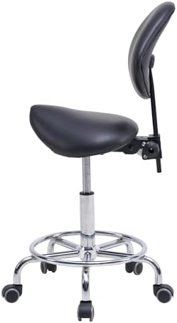 Rolling Saddle Stool with Backrest, Adjustable Tilt Seat, 300lb Capacity