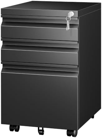 Fully Assembled 3 Drawer Mobile File Cabinet with Lock