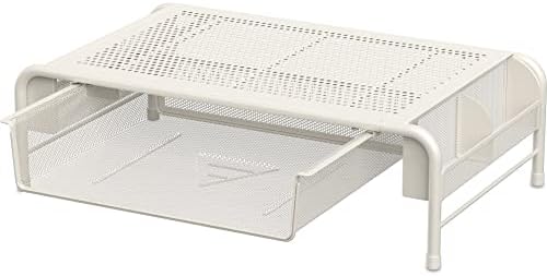 Simple Houseware Metal Desk Monitor Stand Riser w/ Organizer Drawer, White