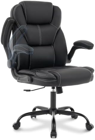 Big and Tall Office Chair 500lbs Wide Seat, Leather Executive Desk Chair with Ergonomic Lumbar Support, PU Padded Flip-up Armrests Computer Chair, High Back Swivel Gaming Chair for Heavy People, Black