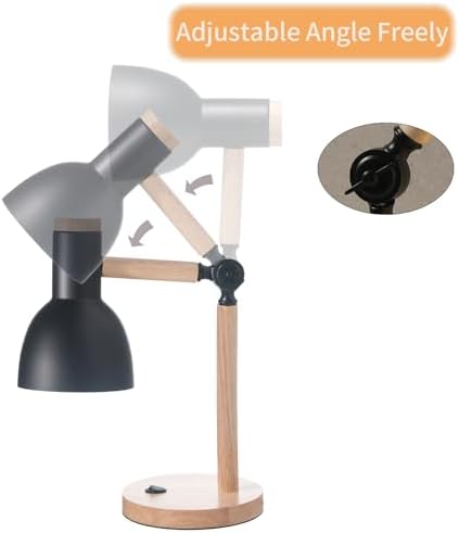 Adjustable Wooden Arm Desk Lamp, Metal Shade Table Lamp