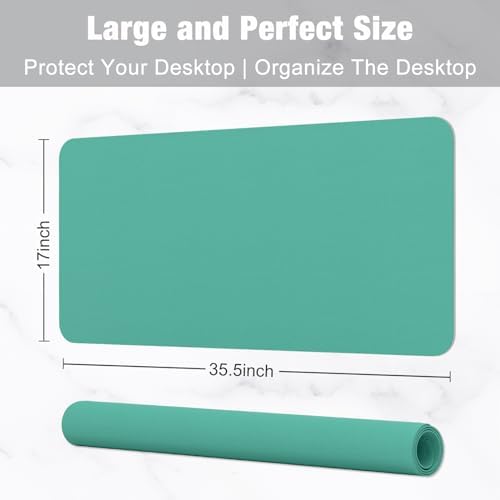 Hsurbtra Desk Pad, 35.5" x 17" PU Leather Desk Mat, XXL Extended Mouse Pad, Waterproof Desktop Blotter Protector, Non-Slip Ultra Thin Large Laptop Keyboard Writing Mat for Office Home, Fruit Green