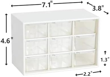 Small Drawer Organizer for Desk, 7.1" x 3. 8" x 4.6" Mini Desktop Drawer Organizer with 9 Clear Drawers, Plastic Desktop Craft Storage Box for Desk Office School Home (White)