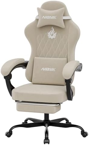 Ergonomic Gaming Chair Video Gamer Chairs Gaming Computer Chairs Gamer Chairs for Adults Massage Lumbar Support Swivel Height Adjustable Headrest Backrest Beige