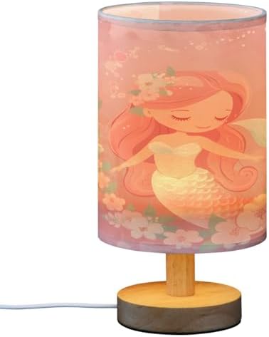 ALAZA Beautiful Mermaid Flower Decor Bedside Table Lamp with USB Port for Bedroom Nightstand Office Desk LED Bulb Included