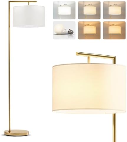 Brightech Montage Modern Floor Lamp - LED Standing Lamp with Adjustable Color Changing Bulbs for Living Rooms & Offices - Tall Corner Bedroom Reading Light for Contemporary Home Decor - Antique Brass
