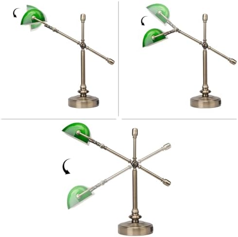 FIRVRE Green Bankers Desk Lamp, Dimmable Retro LED Desk Lamp with Charging Function, Touch Adjustable Dimming E26 Lamp, Retro Style Reading Light for Study, Home Office, Living Room(1Bulb Included)