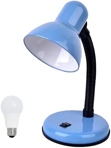 Desk Lamp with LED Bulb, (Blue) Flexible Gooseneck with Table lamp 6000K Metal Desk Lamp with Flexible Hose Neck for Office Living Room Bedroom Bedside Table, College Dorm