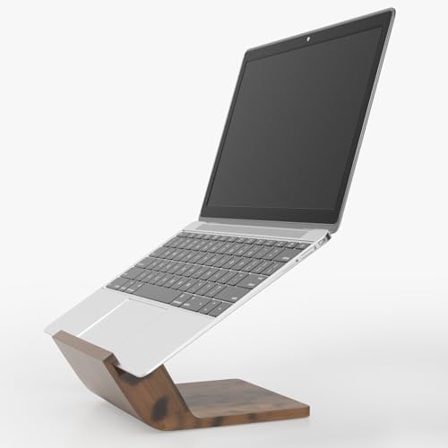 Wooden Laptop Stand, Ergonomic Computer Stand for Desk, Portable Laptop Riser, Notebook Stand Holder Compatible with MacBook Pro/Air, Dell, HP, Lenovo and All Laptops (10-17 inch), Walnut