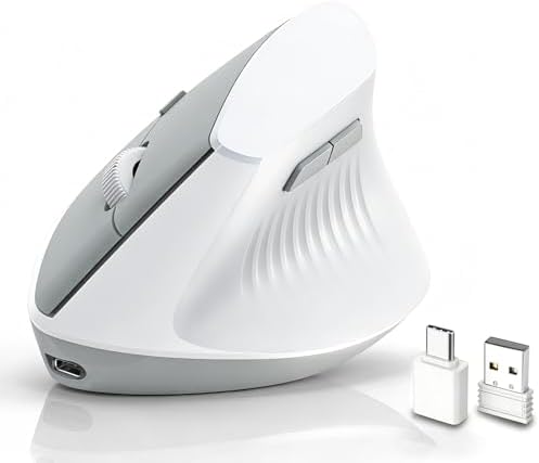 Ergonomic Mouse, Wireless Bluetooth Vertical Mouse, Rechargeable, USBC & Bluetooth 5.0/3.0 & 2.4G Connect, Easy to use, Cordless, Quiet Clicks, 6 Buttons for Laptop, Desktop, PC, Mac, Computer