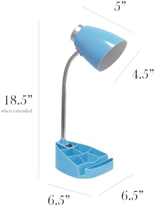 Simple Designs LD1067-BLU Compartmental Desk Lamp with iPhone/iPad/Tablet Stand, Bendable Gooseneck, for Office, Living Room, Nightstand, Library, Entryway, Blue