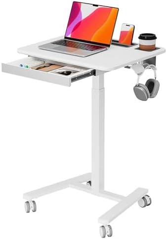 Small Mobile Standing Desk with Drawer, 23.6" x 19.7" Top
