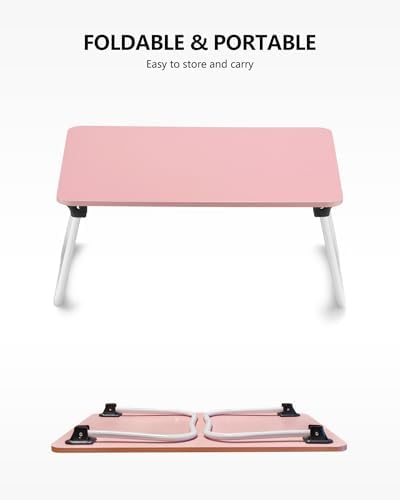 ZEAPTAC Foldable Lap Desk, Portable Bed Table, Laptop Stand, Lightweight & Mini Table for Breakfast/Picnic/Drawing/Couch/Floor - Pink